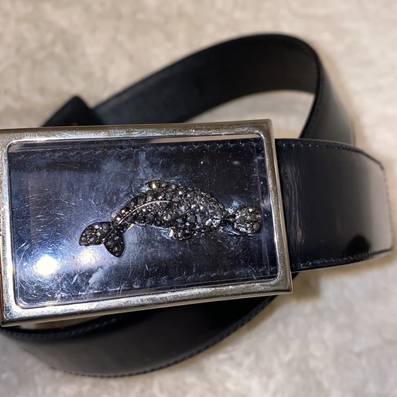 Gianni Versace Italy patent black leather woman’s rhinestone belt vintage - Picture 2 of 7